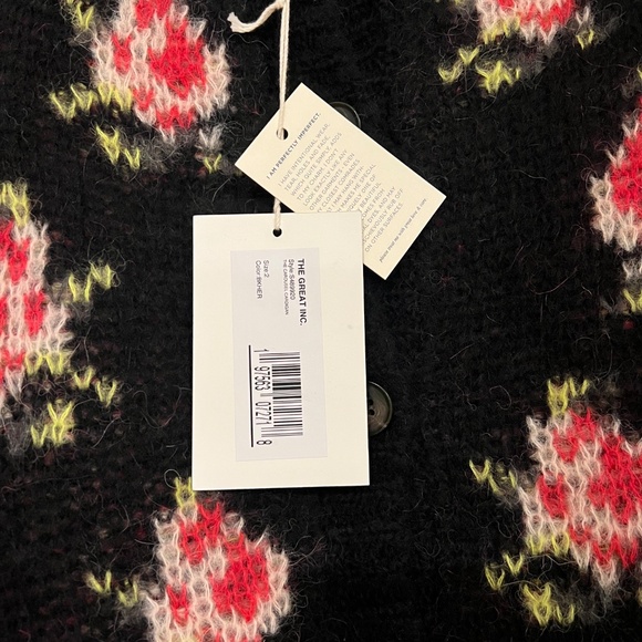 The Great. Size 2 MEDIUM CAROUSEL Black w/ roses cardigan sweater NEW NWT MINT!! - Picture 11 of 15